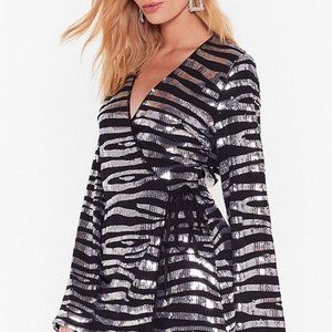 Nasty Gal Sequin Stripe Wrap Dress
